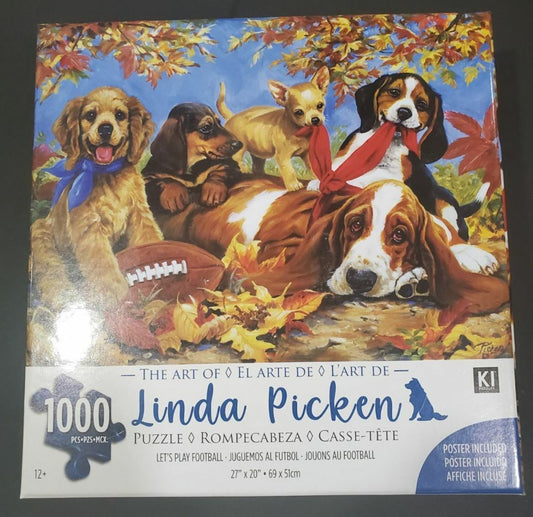 Linda Picken Let's Play Football Puppies Dogs Jigsaw Puzzle 1000 Piece 27"X20"