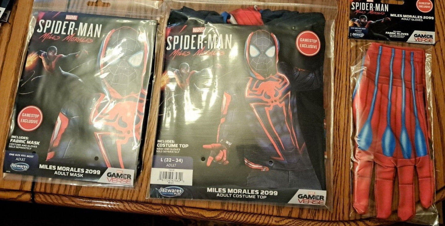 Spider-man Miles Morales 2099 Adult Costume Cosplay L 32-34, Shirt,Gloves & Mask